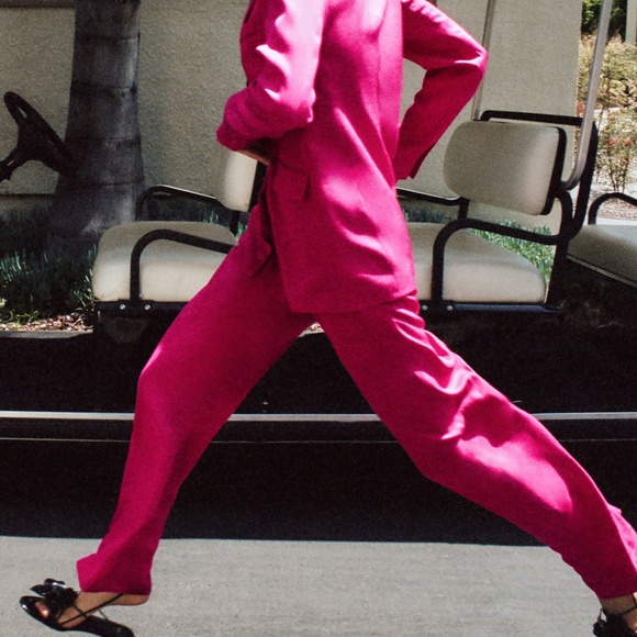 Zara Pants - ZARA Fluid Pajama Draw String Pant with Front & Back Pockets Fuchsia Size L BNWT